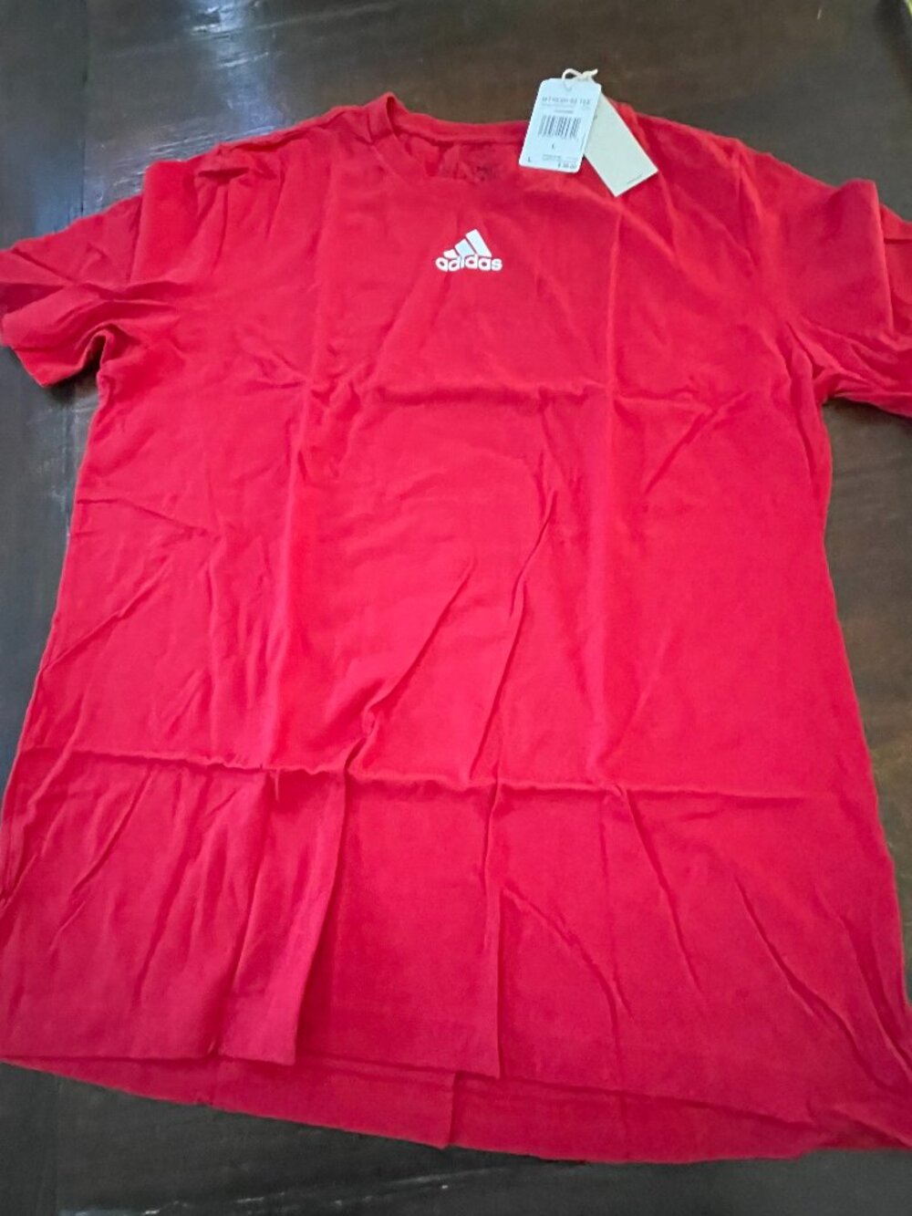 Adidas Men's Large Red T-shirt Short Sleeve Sportswear Cotton White Logo NEW